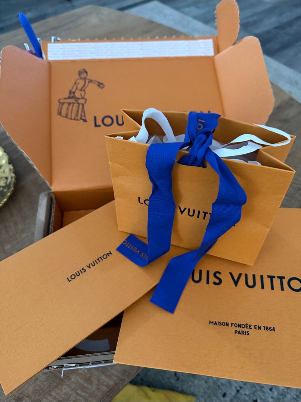 Louis Vuitton Orange Gift Bag with Royal Blue Ribbon